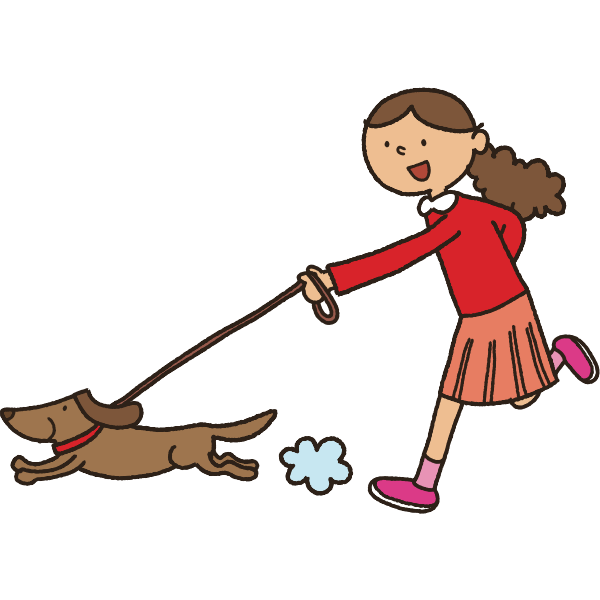 Girl with dog in leash