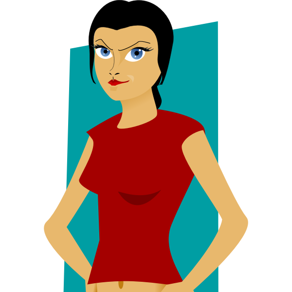 Vector graphics of suspicious girl with a red top