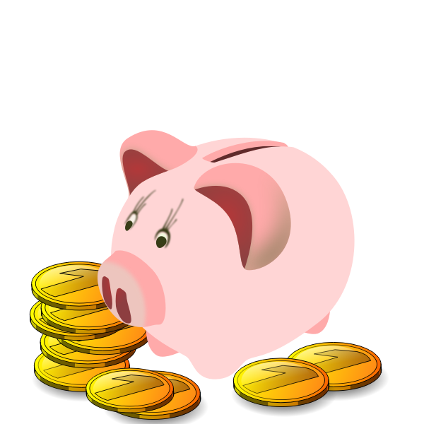 Piggy bank with coins around it vector graphics