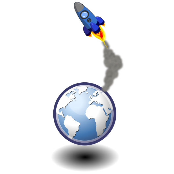 Vector illustration of rocket in space over Earth