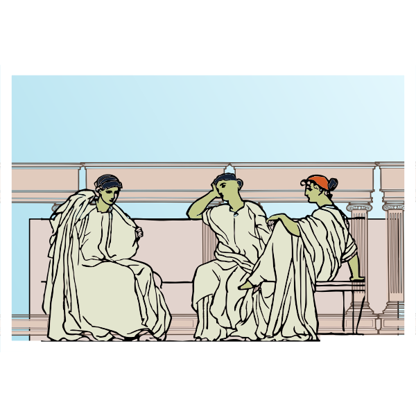 Vector image of women in flowing robes sitting under Roman arches