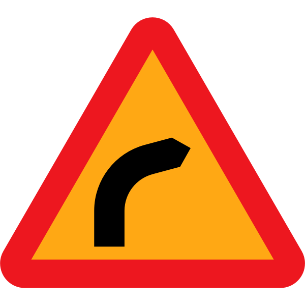 Dangerous bend to right traffic sign vector clip art