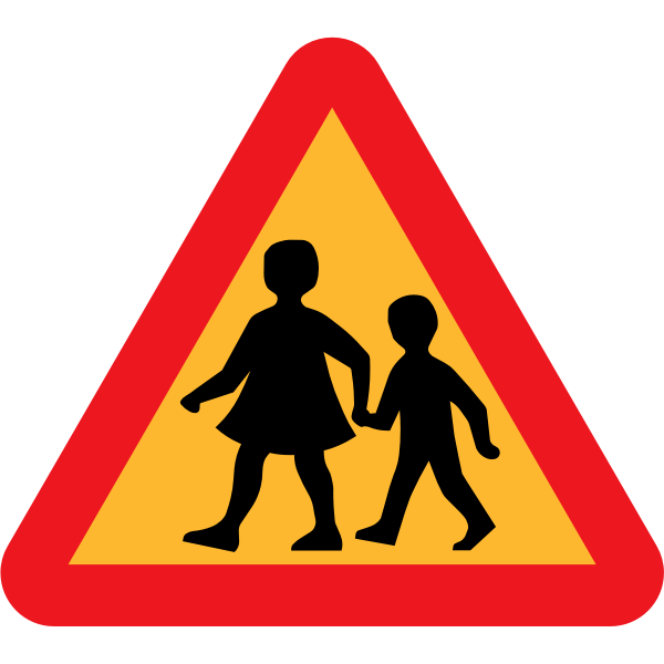 Children crossing road sign vector drawing