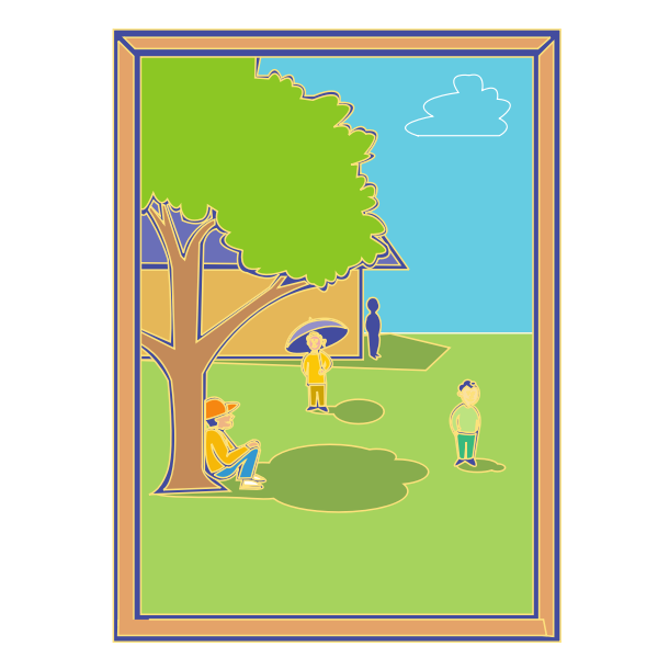 Vector clip art of kids playing around the school