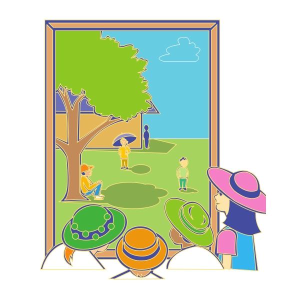 Vector image of kids looking out window