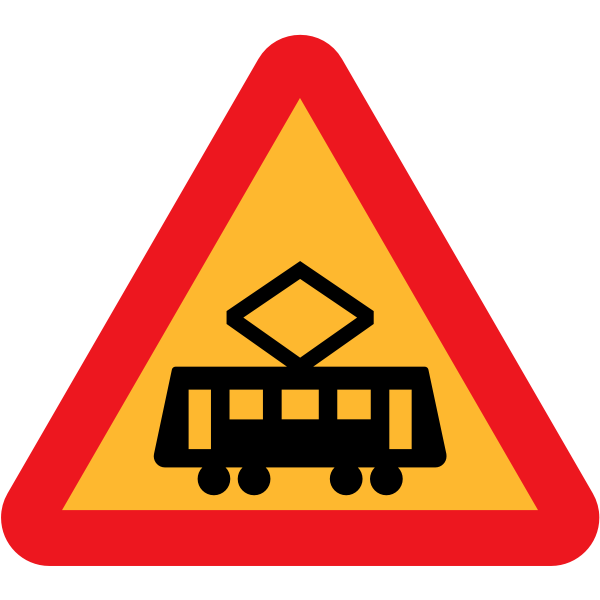 Tram crossing ahead vector of traffic sign