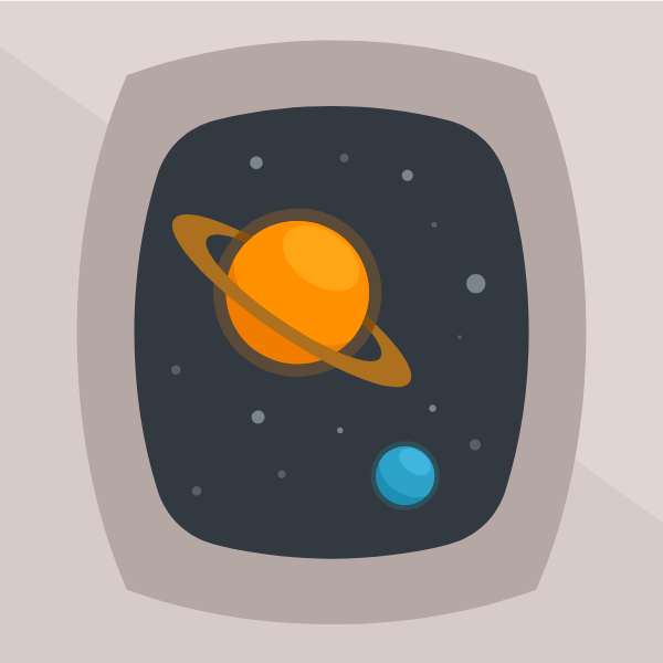 Planet Saturn seen through the window