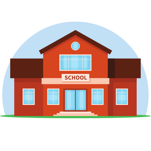 School building with red facade