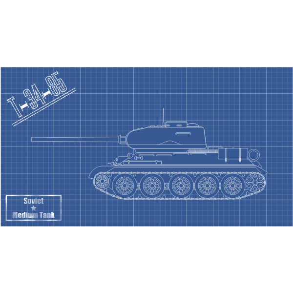 T-34-85 tank technical vector drawing