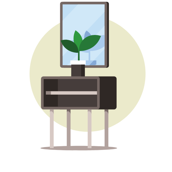 A cabinet with a plant