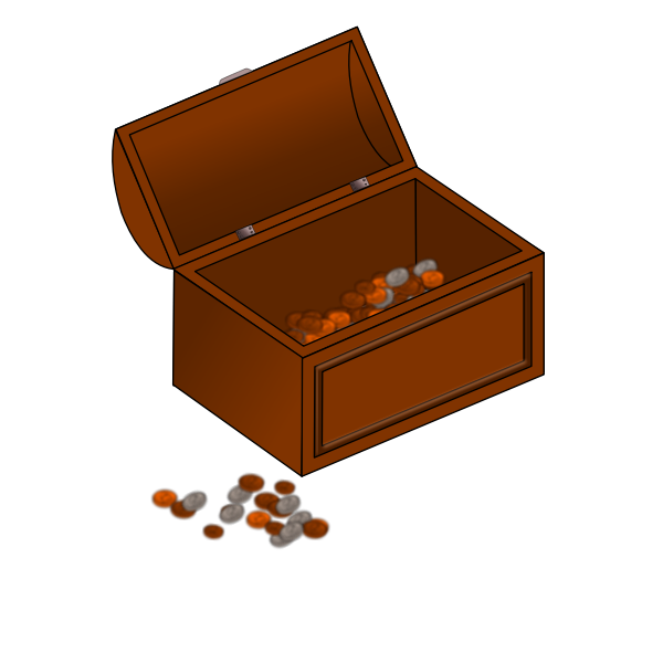 Vector clip art of half empty treasure chest with coins outside