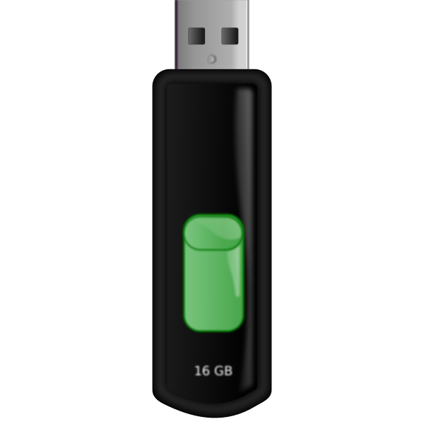 Vector graphics of retractable black and green flash USB memory