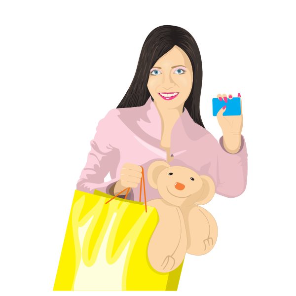 Vector clip art of girl with card and bag