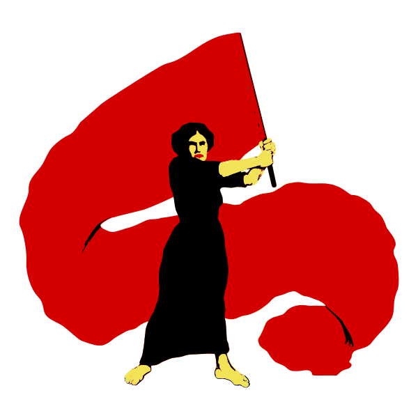 Vector illustration of proletarian woman waves the red flag