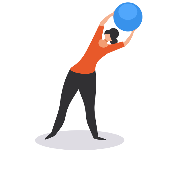 A woman is exercising with a ball
