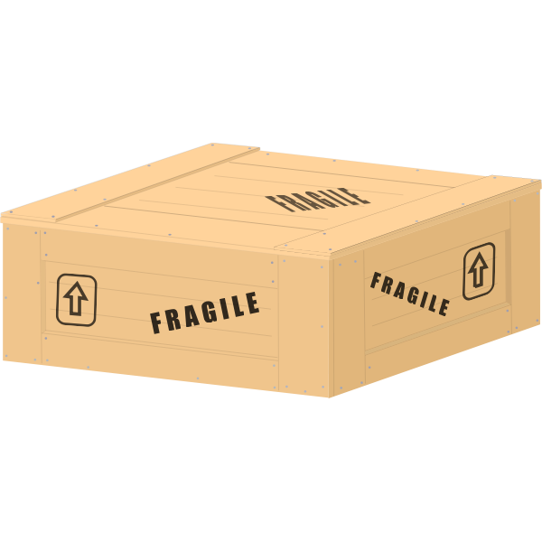 Vector clip art of a low wooden crate with fragile load