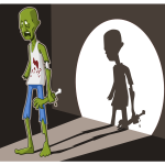 Vector illustration of green zombie in spotlight