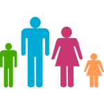 Blue man and pink woman with kids pictogram