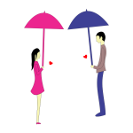 Man and woman with umbrellas