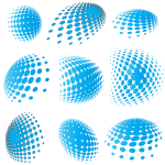 Blue halftone shapes vector set