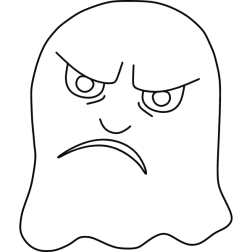 A very old ghost frowns after seeing the little ghosts playing instead of scaring people