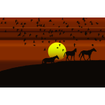 Birds And Horses Silhouette Sunset 3