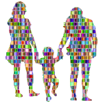 Chromatic Mosaic Squares Family With A Child In The Middle Silhouette