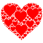 Vector drawing of shiny red heart made out of many small hearts
