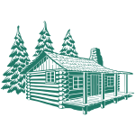 Vector image of wooden cabin house in mountains