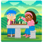 Cartoon kids playing chess image