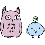 Owl and two birds cartoon drawing