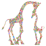 Polychromatic Tiled Mother And Child Giraffe Silhouette Variation 2 No Background
