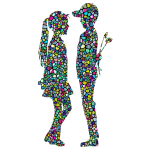 Polyprismatic Tiled Boy Giving Flowers To Girl Silhouette With Background