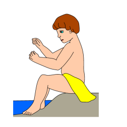 The boy is catching insects