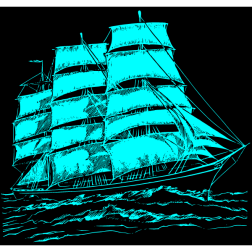 The ship sails through a stormy night