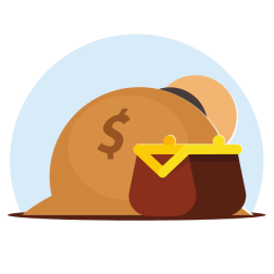 Bag of money and a small wallet