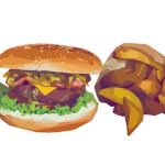 Burger and potato wedges