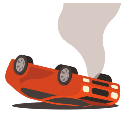 Overturned Red Car with Smoke