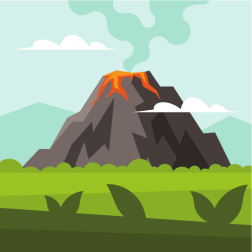 Erupting volcano in the distance