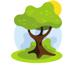 Cartoon Tree with Green Foliage and Sun