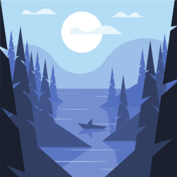 Lake landscape at night