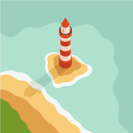 A lighthouse on a small island