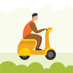 A man is driving a scooter