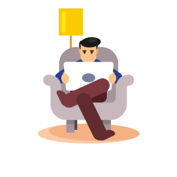 Man sitting and working on a big laptop