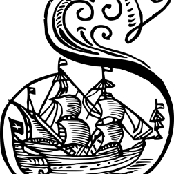Vintage Ship in Ornamental Initial S