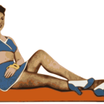 Pin-up girl in a blue skirt