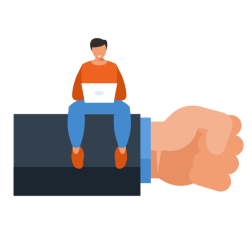 Freelancer sitting on a hand