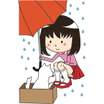 Public Domain Girl with Umbrella and Cat