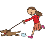 Girl with dog in leash