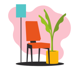 Red chair and a potted plant